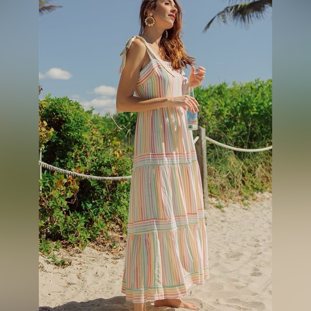 NWOT Label Of Love Striped Cotton Tiered Midi/Maxi Dress - Small